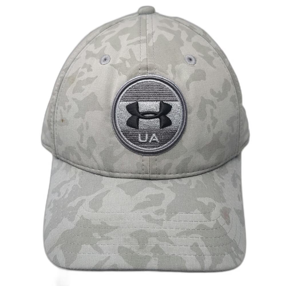 Under Armour Baseball Cap Gray Camo XL Fitted Stretch Hat Embroidered Logo Patch